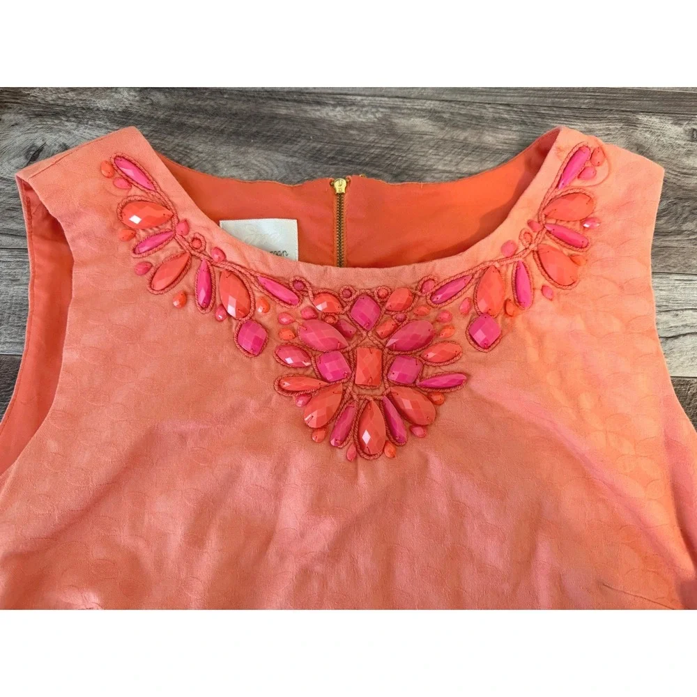 Donna Morgan Dress Size 14 Coral Pink‎ Beaded Neckline Shift Sleeveless